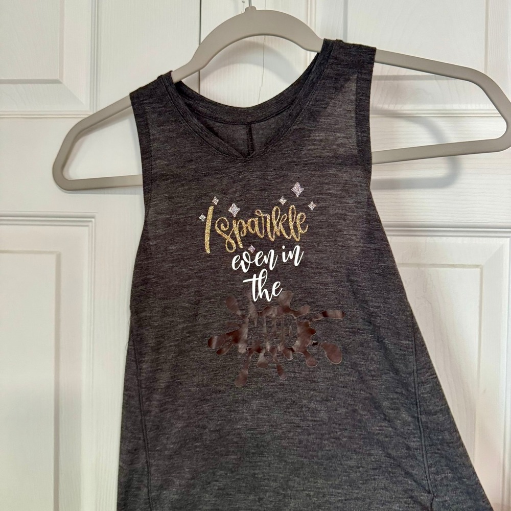 Champion Girls Sparkle Graphic Tank Top Size M 7/8 Gray Sleeveless Twist Back